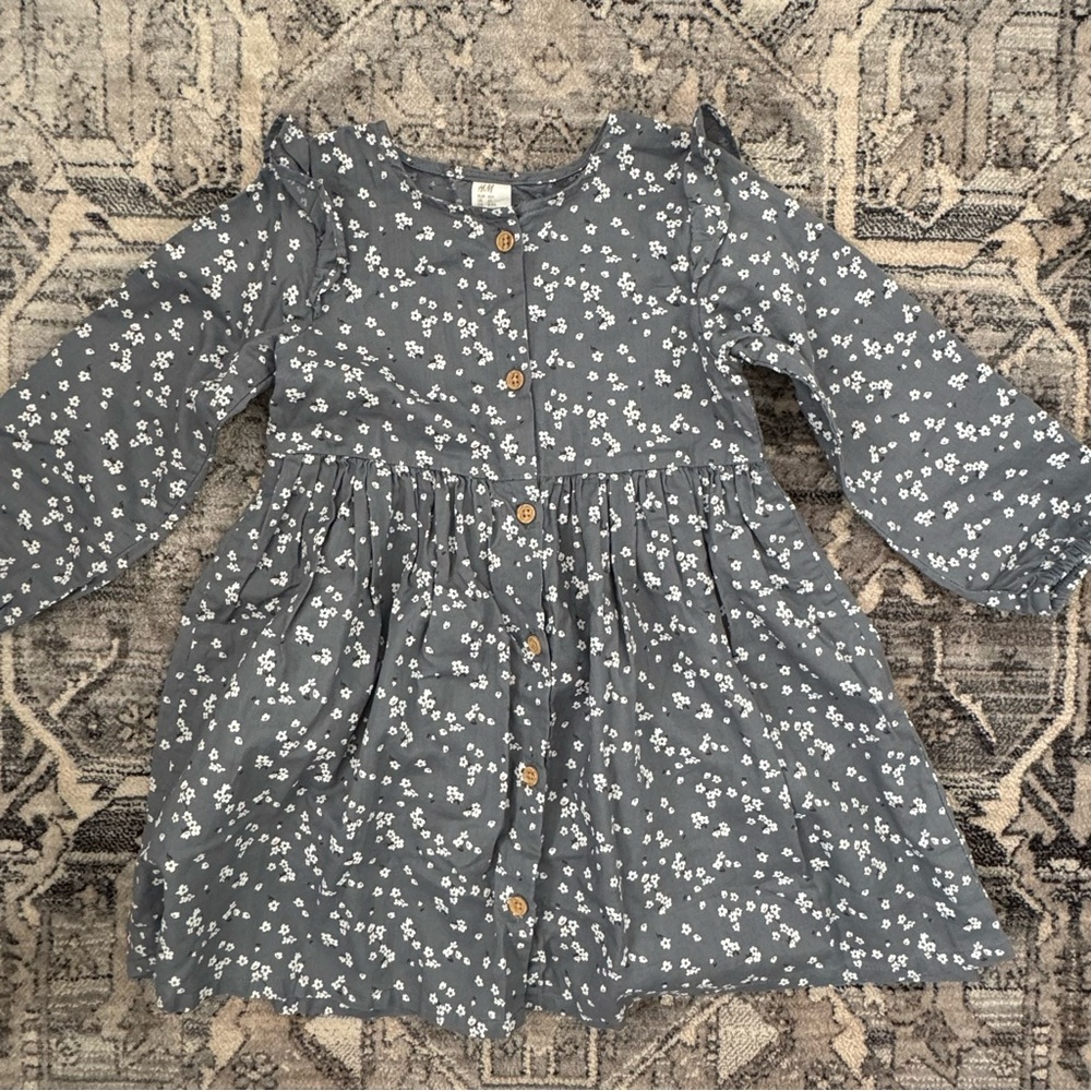 H&M Gray Blue Floral Kids Dress